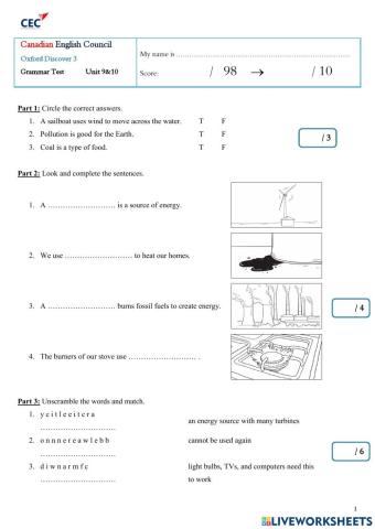 Discover 3 - Grammar Test Unit 9-10