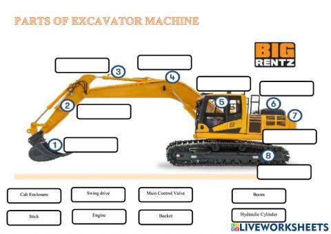 Parts of excavator machine