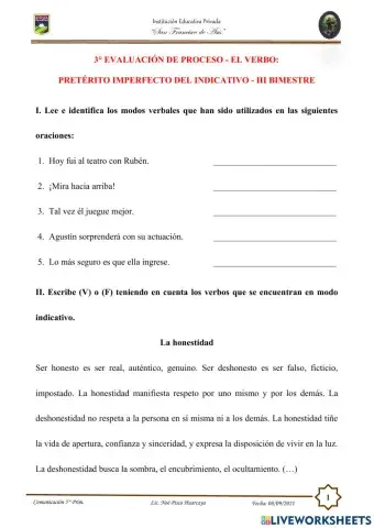 El verbo pretérito imperfecto del indicativo