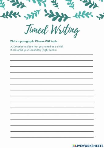 Timed writing - describe a place