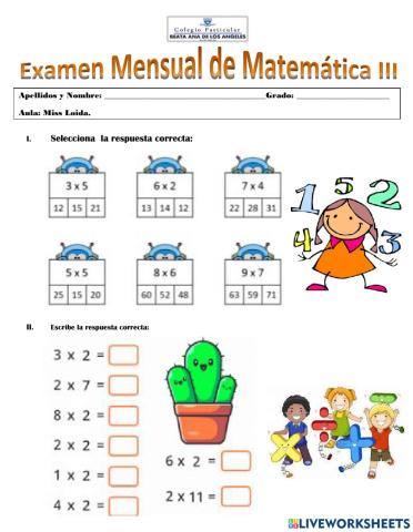 Examen de la tabla de multiplicar