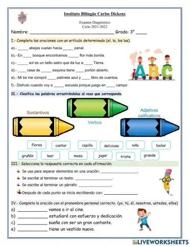 Evaluación diagnóstica Español 3°