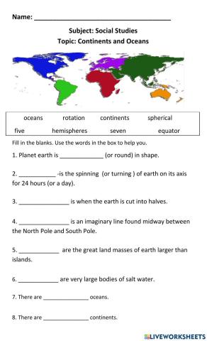 The Earth- Continents Oceans and Hemispheres