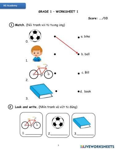 IIG Grade 1-Worksheet 1