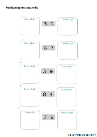 Partioning Tens and Units worksheet