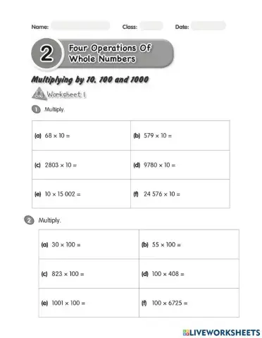 Multiply by 10,100 and 1000