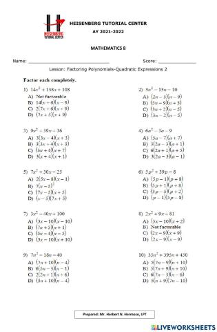 M8:factoring polynomials-quadratic expressions 2