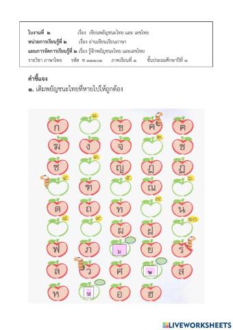 ภาษาไทยป.1 หน่วย2 (2) เรื่องเขียนพยัญชนะไทย และ เลขไทย