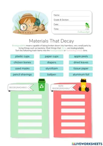 Materials That Undergo Decay - HuntersWoodsPH.com Worksheet
