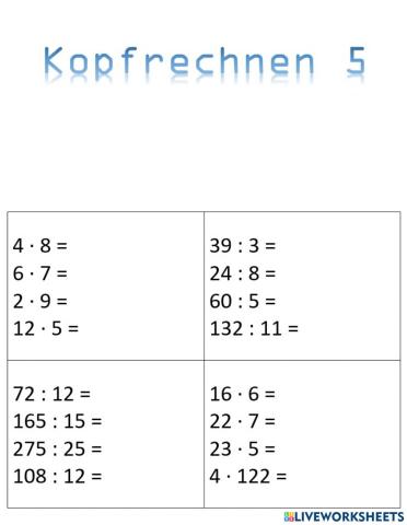 Kopfrechnen 5