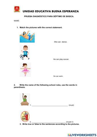 Evaluación diagnóstica inglés SÉPTIMO