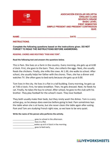 Simple present and continuous quiz