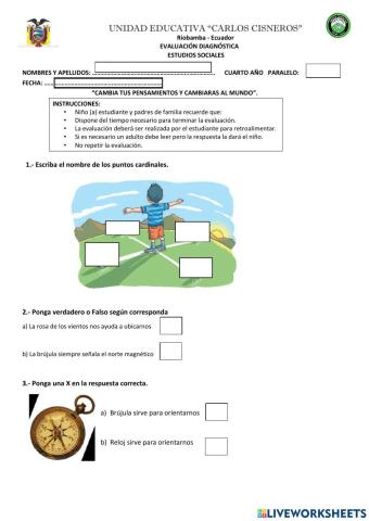 PRUEBA DIADNOSTICO ESTUDIOS SOCIALES 4°
