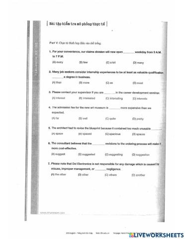 TOEIC so sanh homework