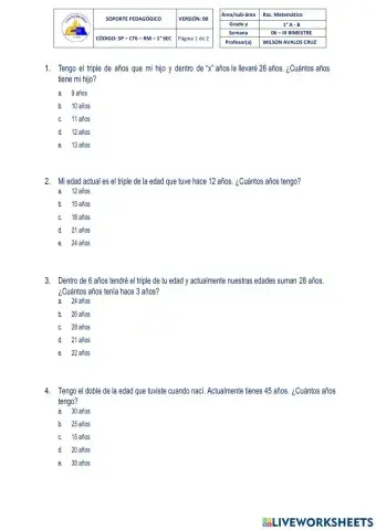 Problemas sobre edades