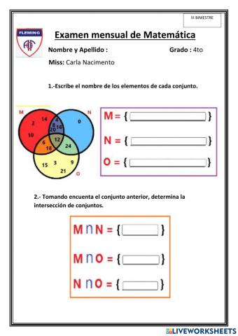 Examen mensual de matemática