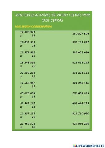 Multiplicaciones de 8 por 2 cifras