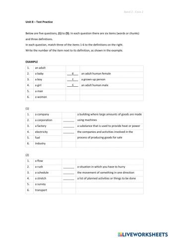 Band 2 (Core 2) - Unit 8 - Test