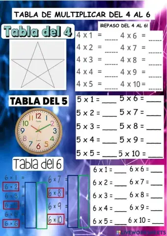 Tabla de multiplicar del 4 al 6