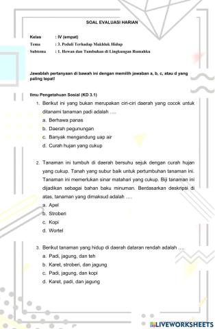 Evaluasi Tema 3 Subtema 1 Pembelajaran 5