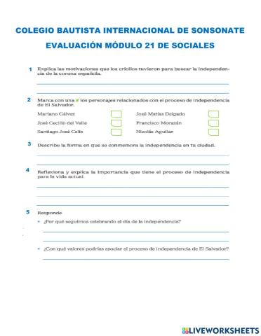 Evaluación módulo 21 Sociales