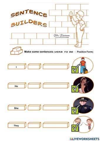 Verb To Be - Positive Form 1 (Sentence Builders)