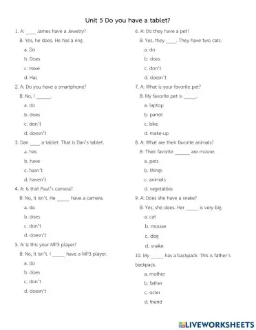 Unit 5 Do you have a tablet?