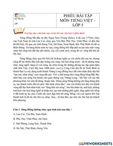 Phiếu ôn tập Tiếng Việt