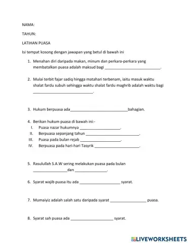 IRK: FIQH (LATIHAN PUASA)