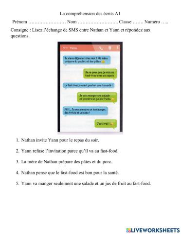 L'échange de SMS entre Nathan et Yann