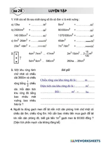 Vở bài tập toán 5- tiết 28