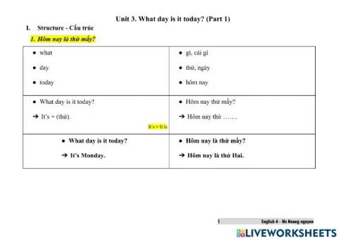 E4U3 What day is it today? (live) Part 1