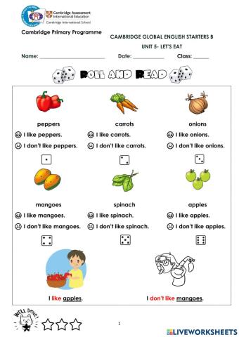 CGE Starters B-U5-Review vocab - I like - I don't like