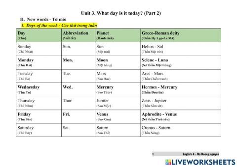 E4U3 What day is it today? (live) Part 2