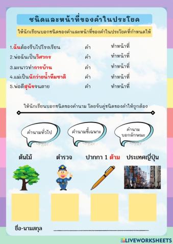 แบบฝึกหัด เรื่อง   ชนิดของคำ