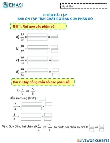 PBT Ôn tập tính chất cơ bản của phân số