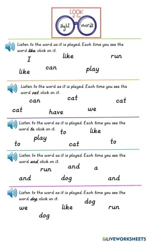 Sight Words Wk2 Day 1