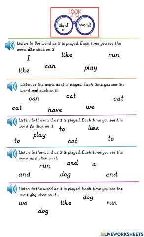 Sight Words Wk2 Day 1