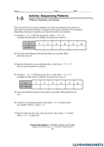 Patterns, Equations, and Graphs
