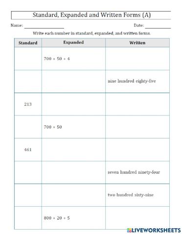 Write numbers in two other ways 1