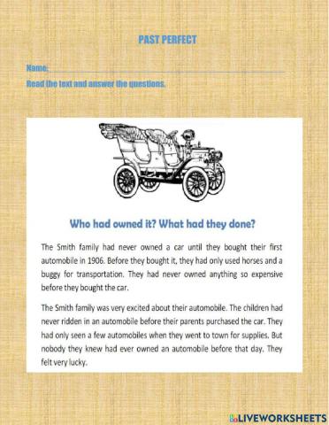 Past perfect reading