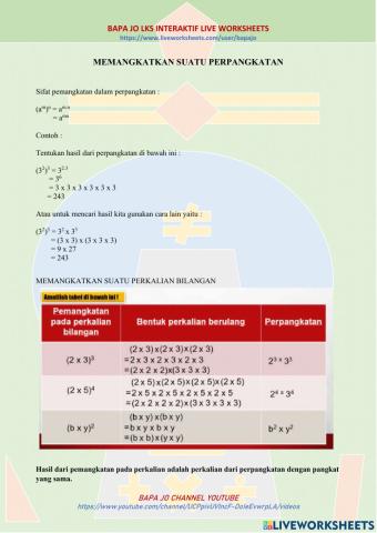 Memangkatkan suatu perpangkatan & Memangkatkan suatu perkalian bilangan