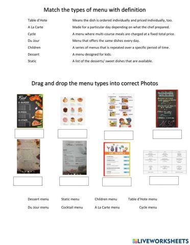 Menu Types in a restaurant