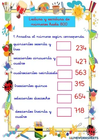 Los números hasta 800