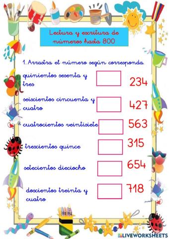 Los números hasta 800