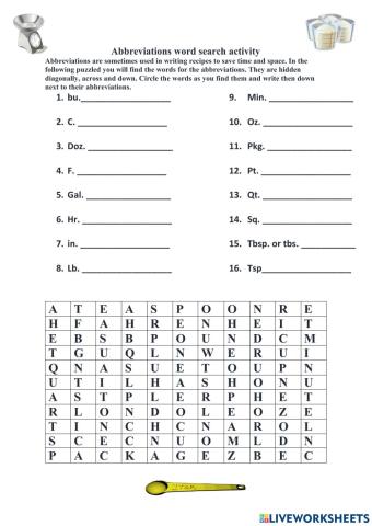 Abbreviations in recipes