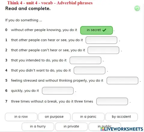 Think 4 - unit 4 - vocab - Adverbial phrases