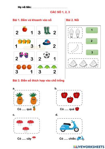 Toán Tuần 1 - Các số 1,2,3 - CD