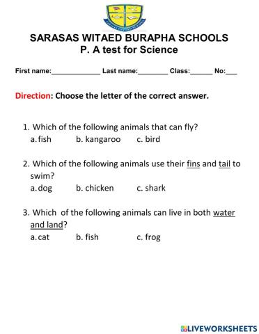 P.A TEST 3 Science