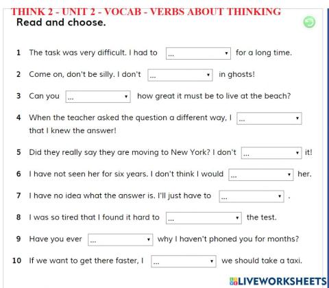 Think 2 - unit 2 - vocab - verbs about thinking
